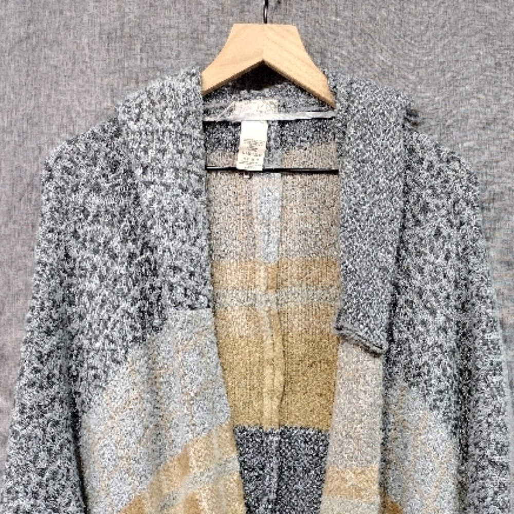 Free People Mercer Open Front Kimono Cardigan Women's OS Gray Tan Boho Alpaca - Picture 3 of 9